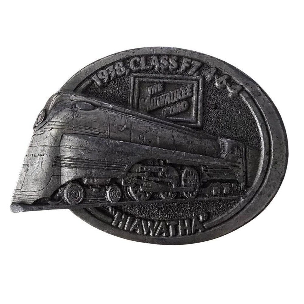 Vintage 1996 GAP Milwaukee Road Hiawatha Class F7 4-6-4 Pewter Belt Buckle USA